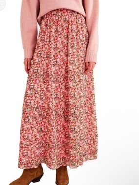 Floral Pink Maxi Skirt - Women's Tiered Maxi